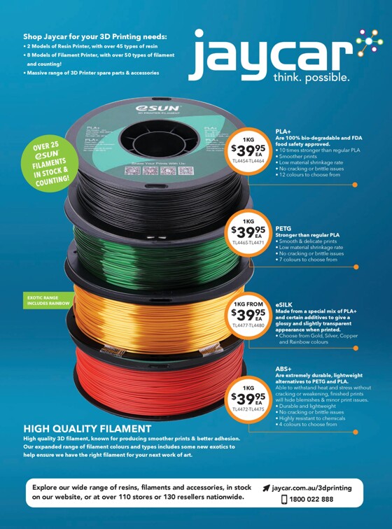 Jaycar Electronics catalogue in Adelaide SA | Resin & Filament for 3D Printers | 20/03/2023 - 31/12/2023