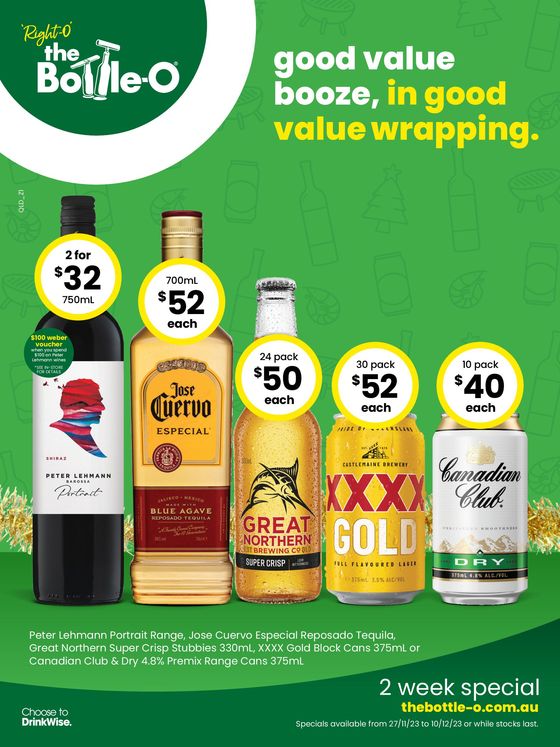The Bottle-O catalogue in Brisbane QLD | Good Value Booze, In Good Value Wrapping 27/11 | 27/11/2023 - 10/12/2023