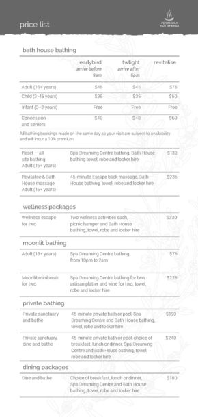 Health & Beauty offers in Safety Beach NSW | Price List 2024 in Peninsula Hot Springs | 01/02/2024 - 31/12/2024