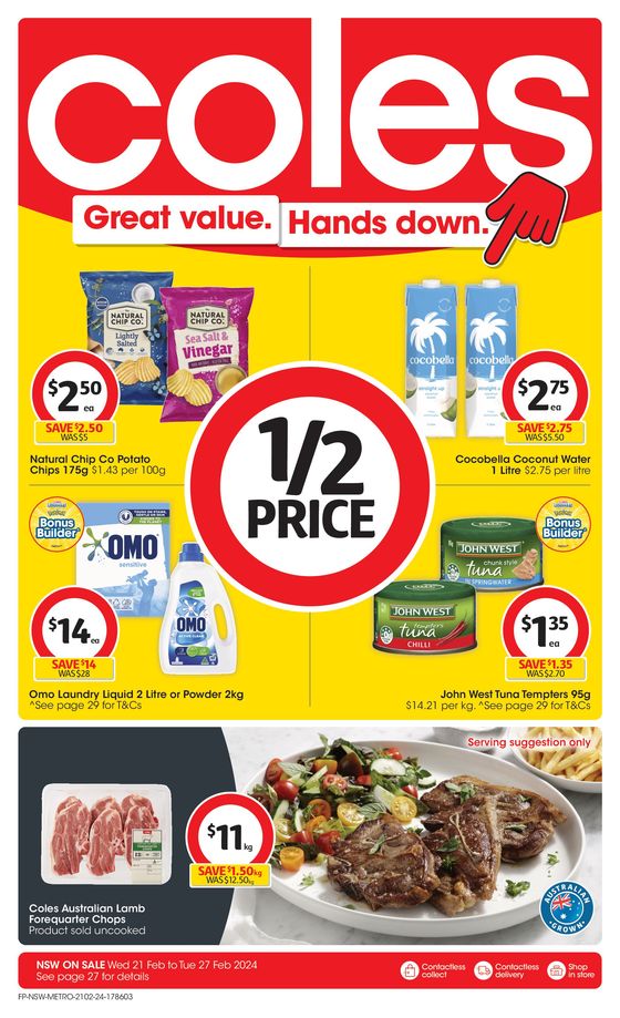 Coles catalogue in Canberra ACT | Great Value. Hands Down. - 21st February | 21/02/2024 - 27/02/2024