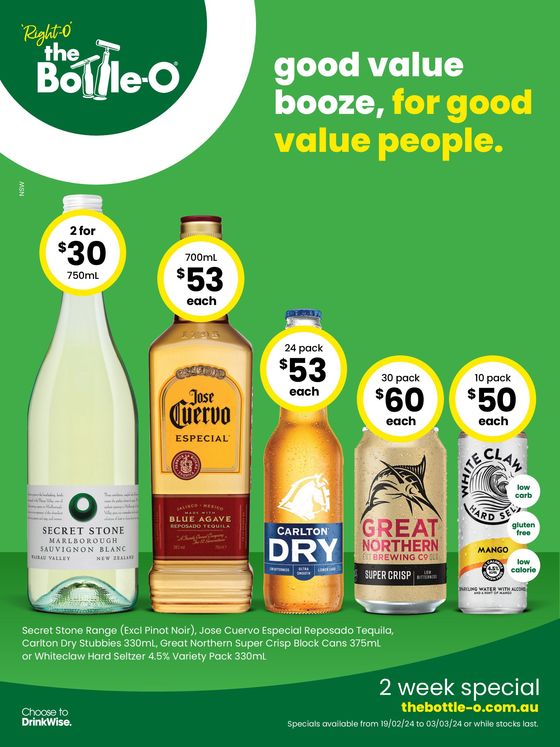 The Bottle-O catalogue in Canberra ACT | Good Value Booze, For Good Value People 19/02 | 19/02/2024 - 03/03/2024