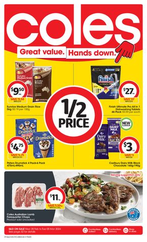 Groceries offers in Brisbane QLD | Great Value. Hands Down. - 28th February in Coles | 28/02/2024 - 05/03/2024