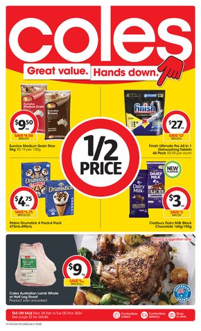 Groceries offers in Hobart TAS | Great Value. Hands Down. - 28th February in Coles | 28/02/2024 - 05/03/2024