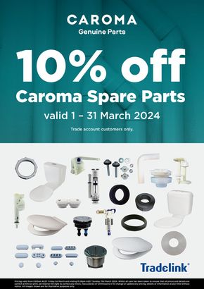 Hardware & Auto offers in Port Augusta SA | 10% Off Caroma Spare Parts in Tradelink | 01/03/2024 - 31/03/2024