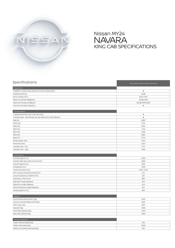 Nissan catalogue in Gold Coast QLD | Nissan MY24 NAVARA King Cab Specification Sheets | 06/03/2024 - 31/12/2024