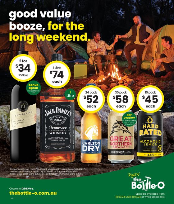 The Bottle-O catalogue in Melbourne VIC | Good Value Booze, For The Long Weekend 18/03 | 18/03/2024 - 31/03/2024