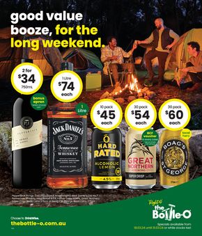 Groceries offers in Hobart TAS | Good Value Booze, For The Long Weekend 18/03 in The Bottle-O | 18/03/2024 - 31/03/2024