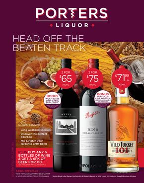 Liquor offers in Perth WA | Head Off The Beaten Track 01/04 in Porters | 27/03/2024 - 23/04/2024