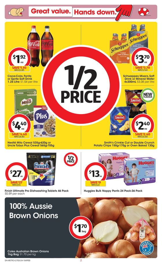 Coles catalogue in Adelaide SA | Great Value. Hands Down. - 27th March | 27/03/2024 - 02/04/2024