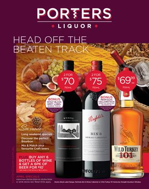 Liquor offers | Head Off The Beaten Track 03/04 in Porters | 03/04/2024 - 23/04/2024