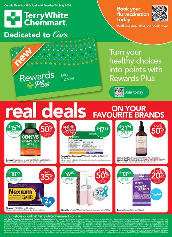 TerryWhite Chemmart catalogue in Bacchus Marsh VIC | Real Deals On Your Favourite Brands | 18/04/2024 - 07/05/2024