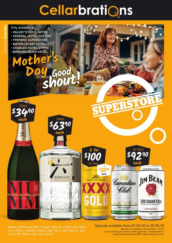 Cellarbrations catalogue in Bundaberg QLD | Mother’s Day, Good shout! QLD Superstores 22/04 | 22/04/2024 - 05/05/2024