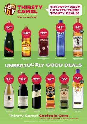 Liquor offers in Tin Can Bay QLD | Thirsty? Warm Up With Toasty Deals QLD 29/04 in Thirsty Camel | 29/04/2024 - 12/05/2024