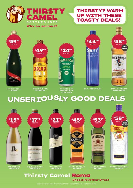 Thirsty Camel catalogue in Roma QLD | Thirsty? Warm Up With Toasty Deals QLD 29/04 | 29/04/2024 - 12/05/2024