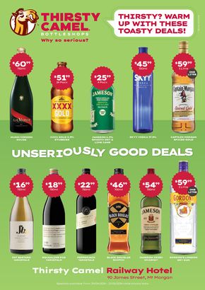 Liquor offers in Mount Morgan QLD | Thirsty? Warm Up With Toasty Deals QLD 29/04 in Thirsty Camel | 29/04/2024 - 12/05/2024