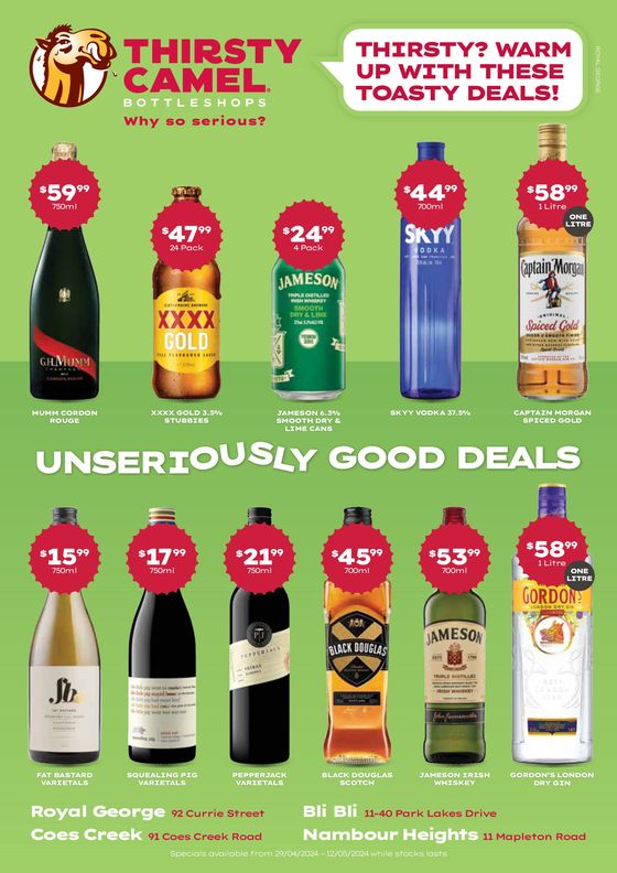 Thirsty Camel catalogue in Caloundra QLD | Thirsty? Warm Up With Toasty Deals QLD 29/04 | 29/04/2024 - 12/05/2024