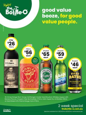 Groceries offers in Tennant Creek NT | Good Value Booze, For Good Value People 29/04 in The Bottle-O | 29/04/2024 - 12/05/2024