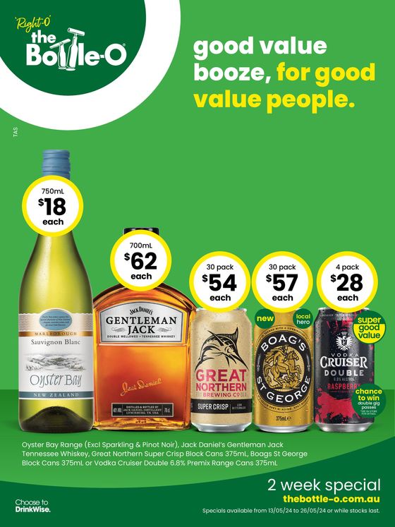 The Bottle-O catalogue in Hadspen TAS | Good Value Booze, For Good Value People 13/05 | 13/05/2024 - 26/05/2024