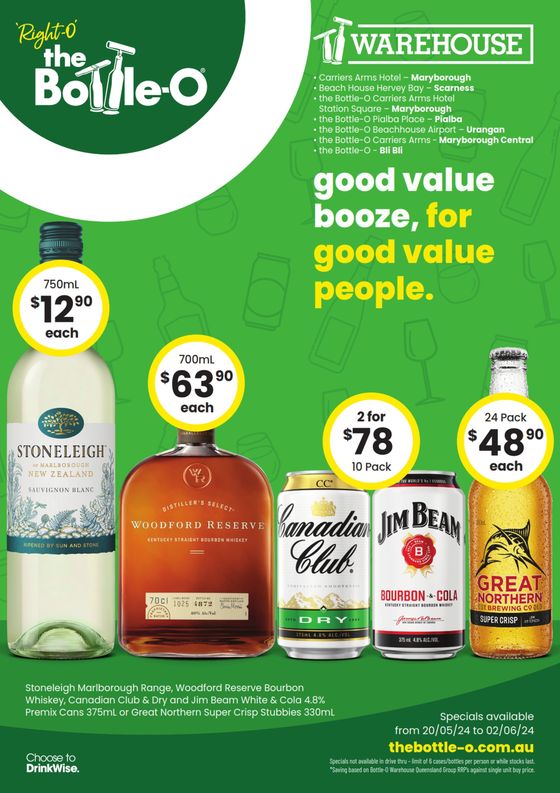 The Bottle-O catalogue in Maryborough QLD | Good Value Booze | 20/05/2024 - 02/06/2024