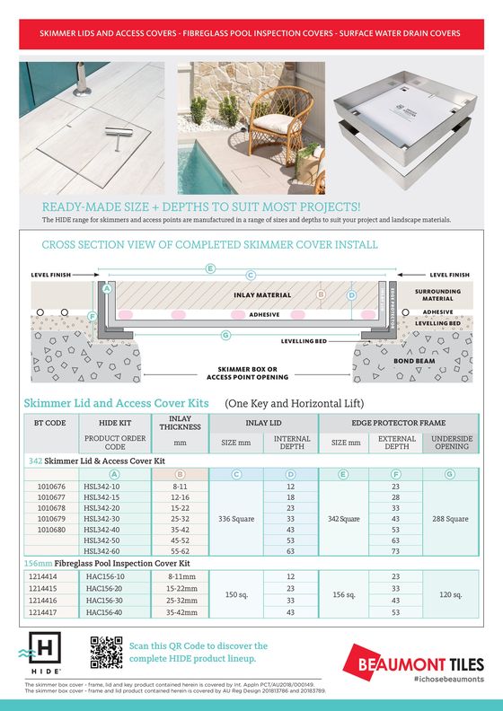 Beaumont Tiles catalogue in Adelaide SA | Beaumonts HIDE Skimmer Lids and Access Covers | 09/05/2024 - 23/05/2024