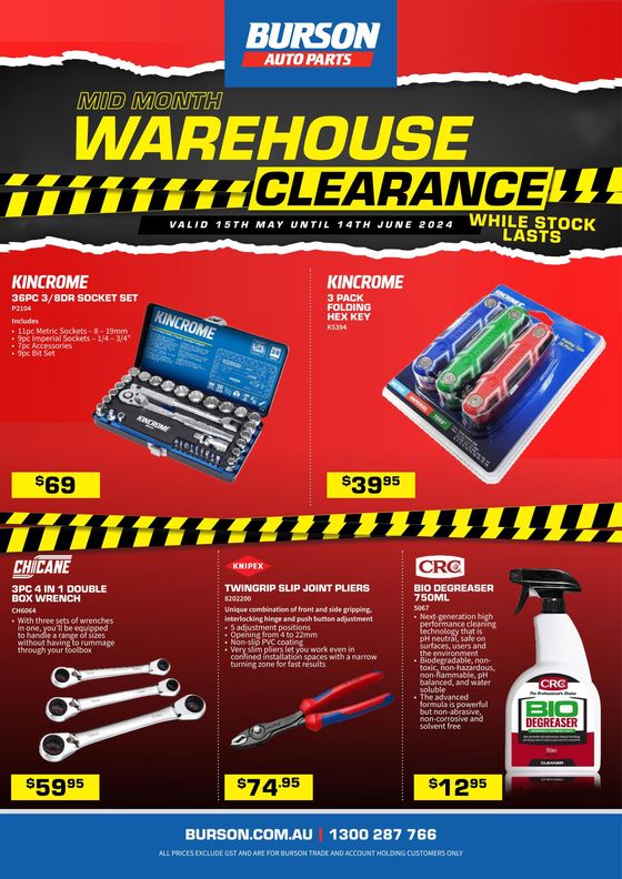 Burson Auto Parts catalogue in Toowoomba QLD | Mid-Month Warehouse Clearance | 15/05/2024 - 14/06/2024
