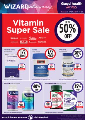 Health & Beauty offers in Perth WA | Vitamin Super Sale in Wizard Pharmacy | 30/07/2024 - 11/08/2024