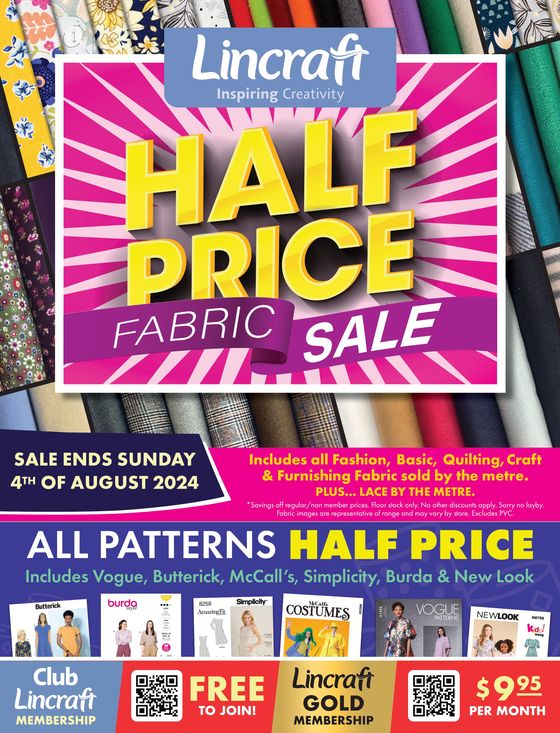 Lincraft catalogue in Brisbane QLD | Half Price Fabric Sale | 22/07/2024 - 04/08/2024