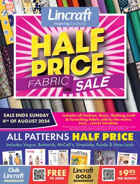 Home Furnishings offers in Melbourne VIC | Half Price Fabric Sale in Lincraft | 22/07/2024 - 04/08/2024