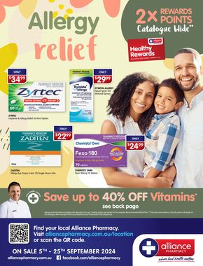 Health & Beauty offers in Shoal Bay NSW | Allergy Relief in Alliance Pharmacy | 06/09/2024 - 25/09/2024