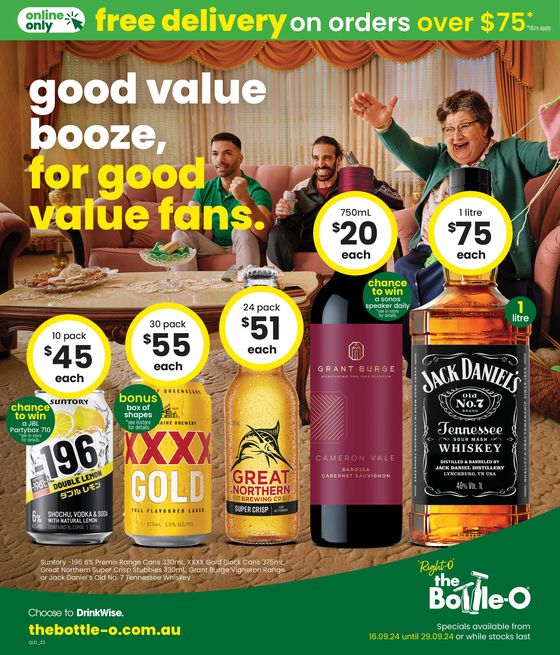 The Bottle-O catalogue in Amity Point QLD | Good Value Booze, For Good Value Fans 16/09 | 16/09/2024 - 29/09/2024