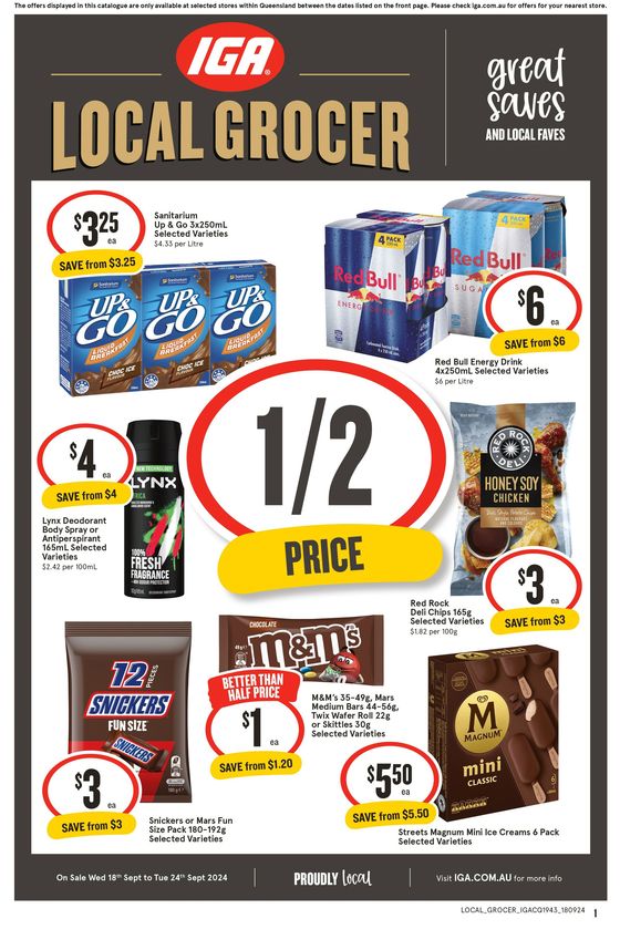 IGA catalogue in Sunshine Coast QLD | IGA - 1/2 Price - 18/09 | 18/09/2024 - 24/09/2024