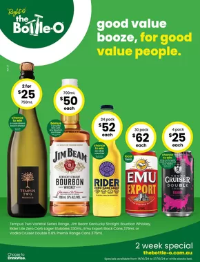 Groceries offers in Bedford WA | Good Value Booze, For Good Value People 14/10 in The Bottle-O | 14/10/2024 - 27/10/2024