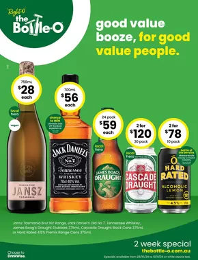 The Bottle-O catalogue in Launceston TAS | Good Value Booze, For Good Value People 28/10 | 28/10/2024 - 10/11/2024