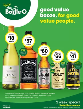 Groceries offers in Bunbury WA | Good Value Booze, For Good Value People 28/10 in The Bottle-O | 28/10/2024 - 10/11/2024