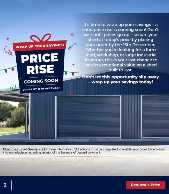 Wide Span Sheds catalogue in Bayside QLD | Price Rise | 28/10/2024 - 13/12/2024