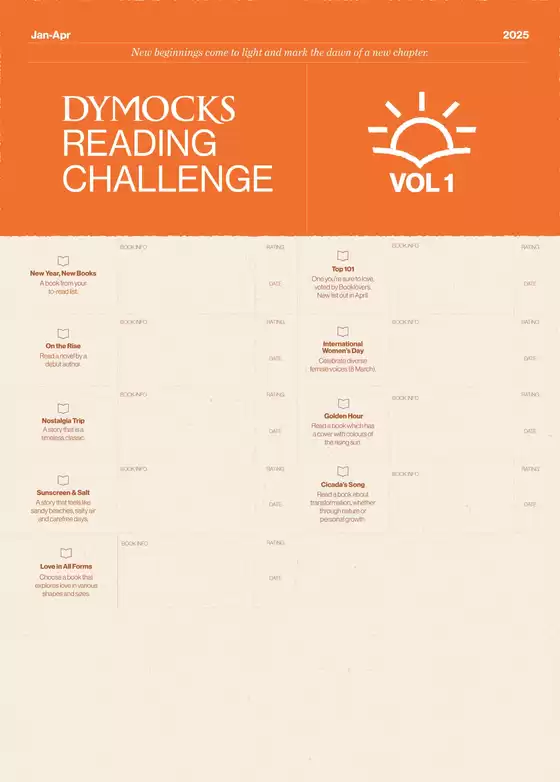 Dymocks catalogue | Reading Challenge | 03/02/2025 - 30/04/2025