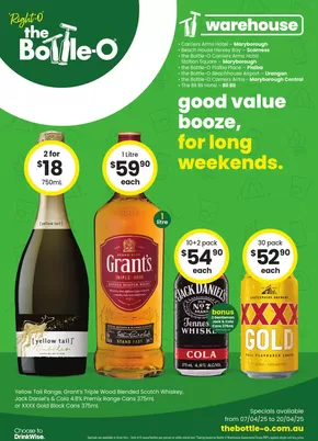 The Bottle-O catalogue in Nambour QLD | Good Value Booze, For Long Weekends. QLD 07/04 | 07/04/2025 - 20/04/2025