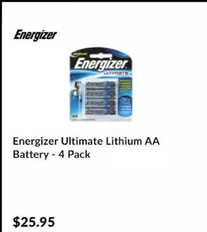 Energizer Batteries offers at $25.95 in Camera House