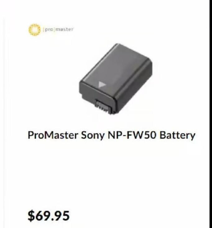 Sony ProMaster NP-FW50 Battery offers at $69.95 in Camera House