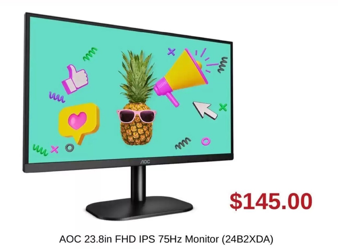Aoc 23.8in Fhd Ips 75hz Monitor offers at $145 in MSY Technology