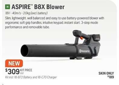 Husqvarna Aspire B8X Blower offers at $189 in Husqvarna