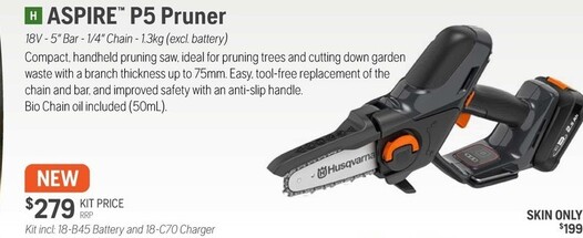 Husqvarna Aspire P5 Pruner offers at $199 in Husqvarna