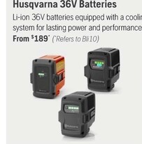 Husqvarna 36V Batteries offers at $189 in Husqvarna