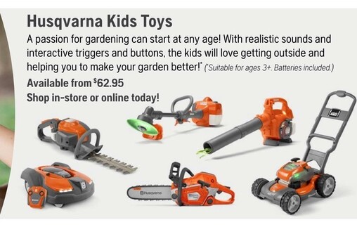 Husqvarna Kids Toys offers at $62.95 in Husqvarna