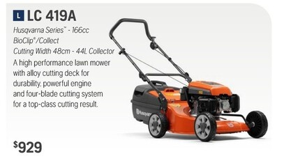 Husqvarna LC 419A offers at $929 in Husqvarna