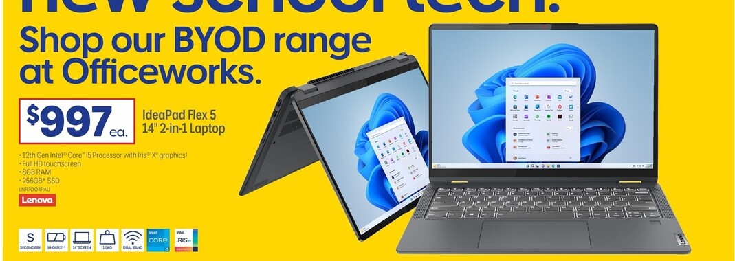 Lenovo Ideapad Flex 5 14'' 2-in-1 Laptop offers at $997 in Officeworks