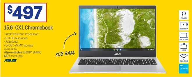Asus 15.6" CX1 Chromebook offers at $497 in Officeworks