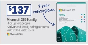 Microsoft 365 Family offers at $137 in Officeworks