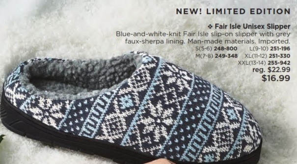 Fair Isle Unisex Slipper offers at $16.99 in Avon