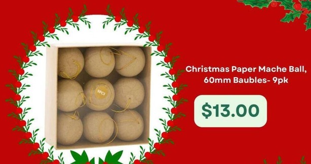 Christmas Paper Mache Ball, 60mm Baubles- 9pk offers at $13 in Lincraft